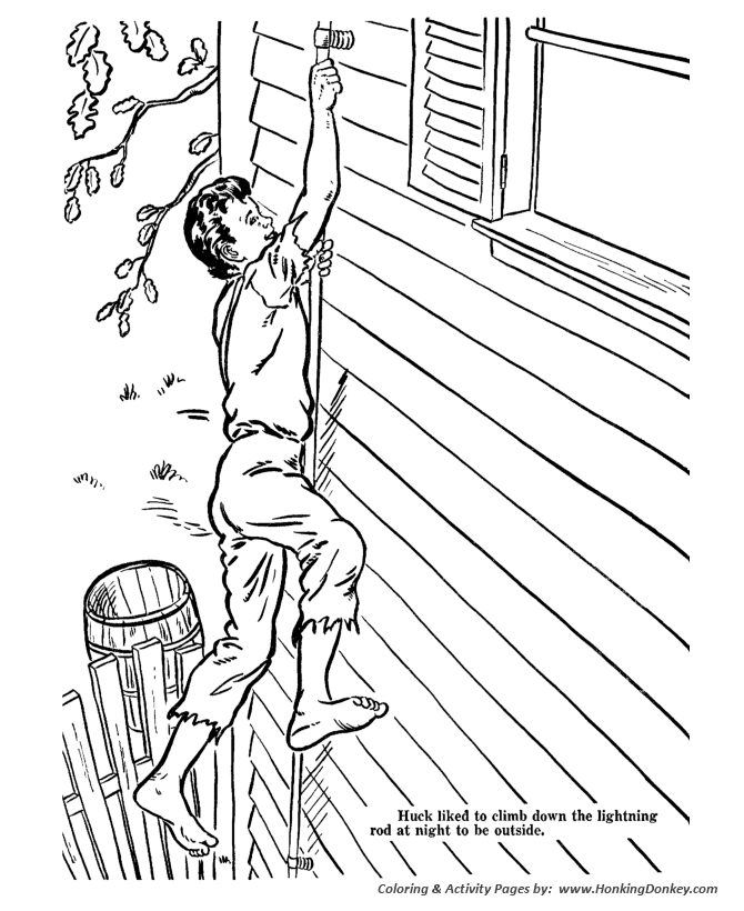 Adventures of Huckleberry Finn Coloring pages | Huck climbed down the outside of the house