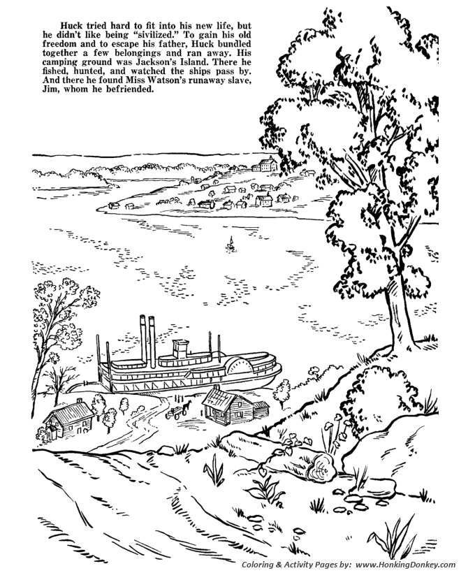 Huckleberry Finn Coloring pages | Huck decided to run away and live on an island