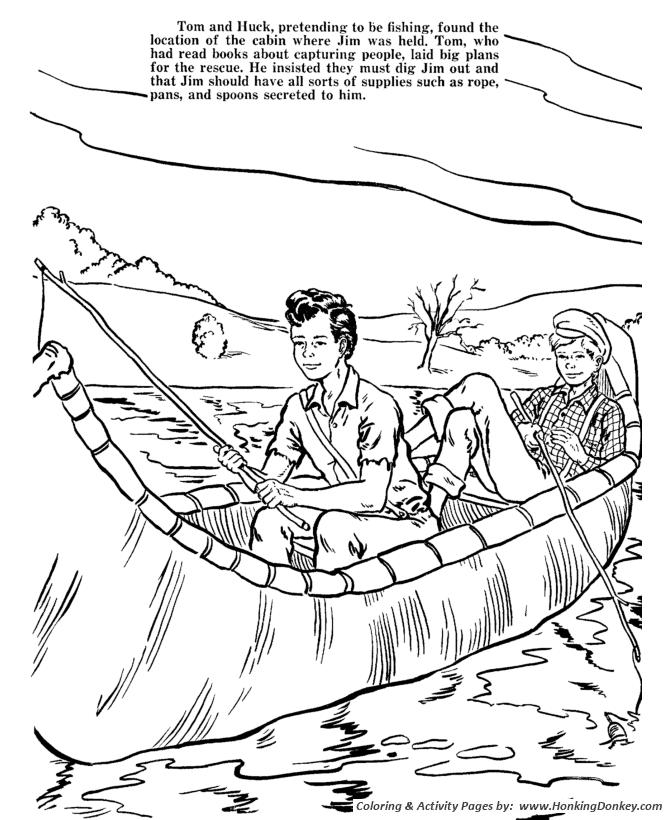 Huck Finn Coloring pages | Kids Story by Mark Twain
