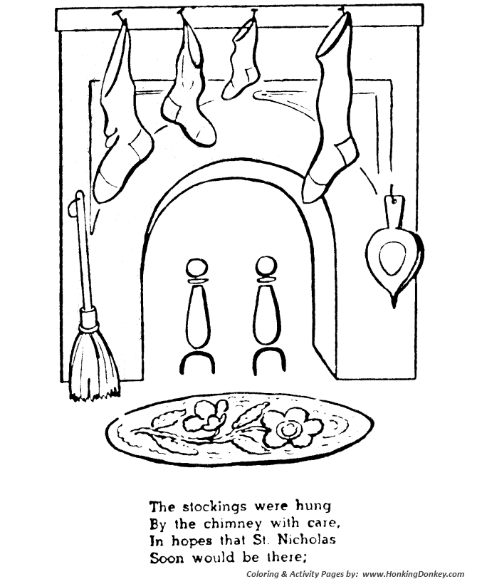 The Night Before Christmas Coloring pages | The Stockings were hung, By the chimney with care