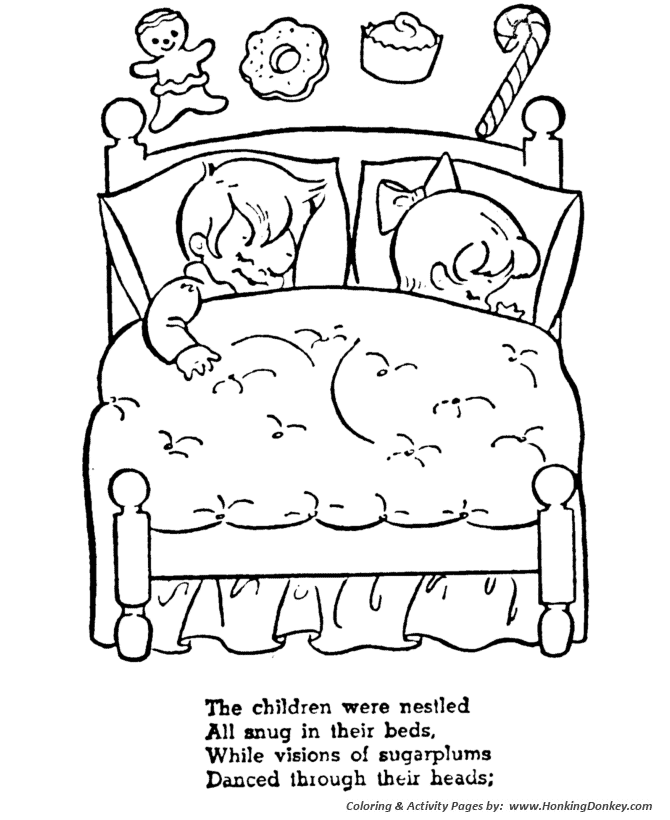 The Night Before Christmas Coloring pages | While visions of sugarplums, Danced through their heads 