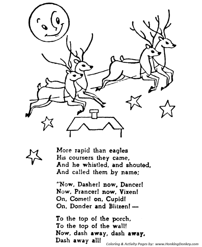 The Night Before Christmas Coloring pages |  Now, Dasher! Now, Dancer!   Now, Prancer! Now, Vixen!