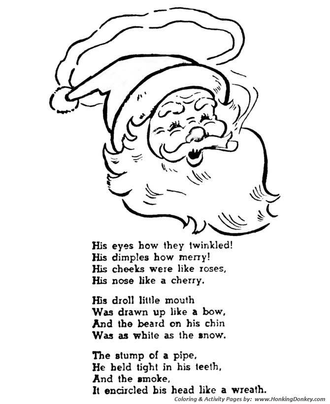 The Night Before Christmas Coloring pages | His eyes how they twinkled!  His dimples how Merry!